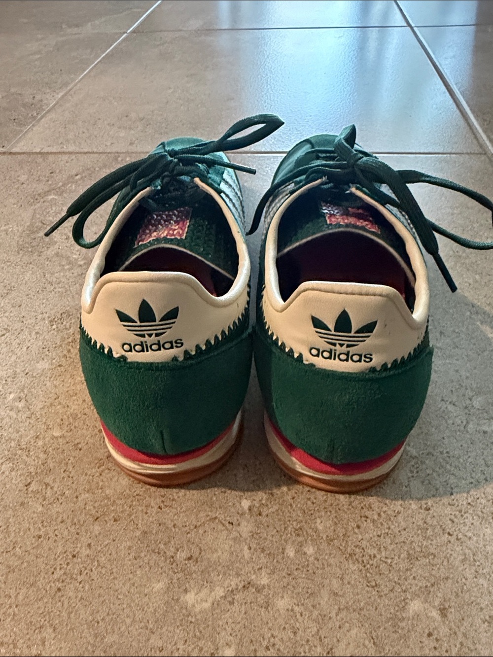 adidas Green and White Classic Sneakers with Gum Sole - Picture 4 of 4